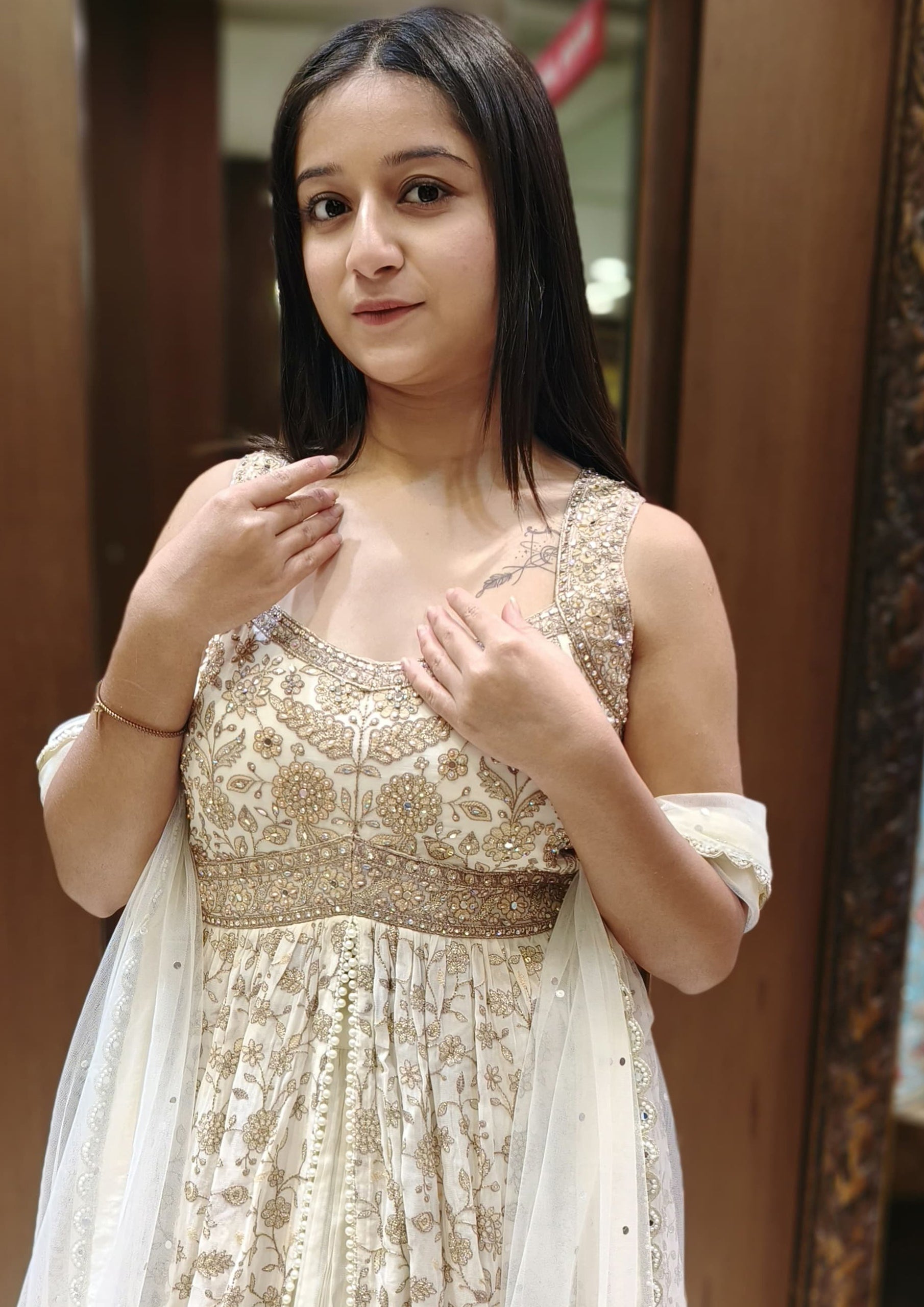 Off White Color Georgette Kasap Zari Long Anarkali Suit